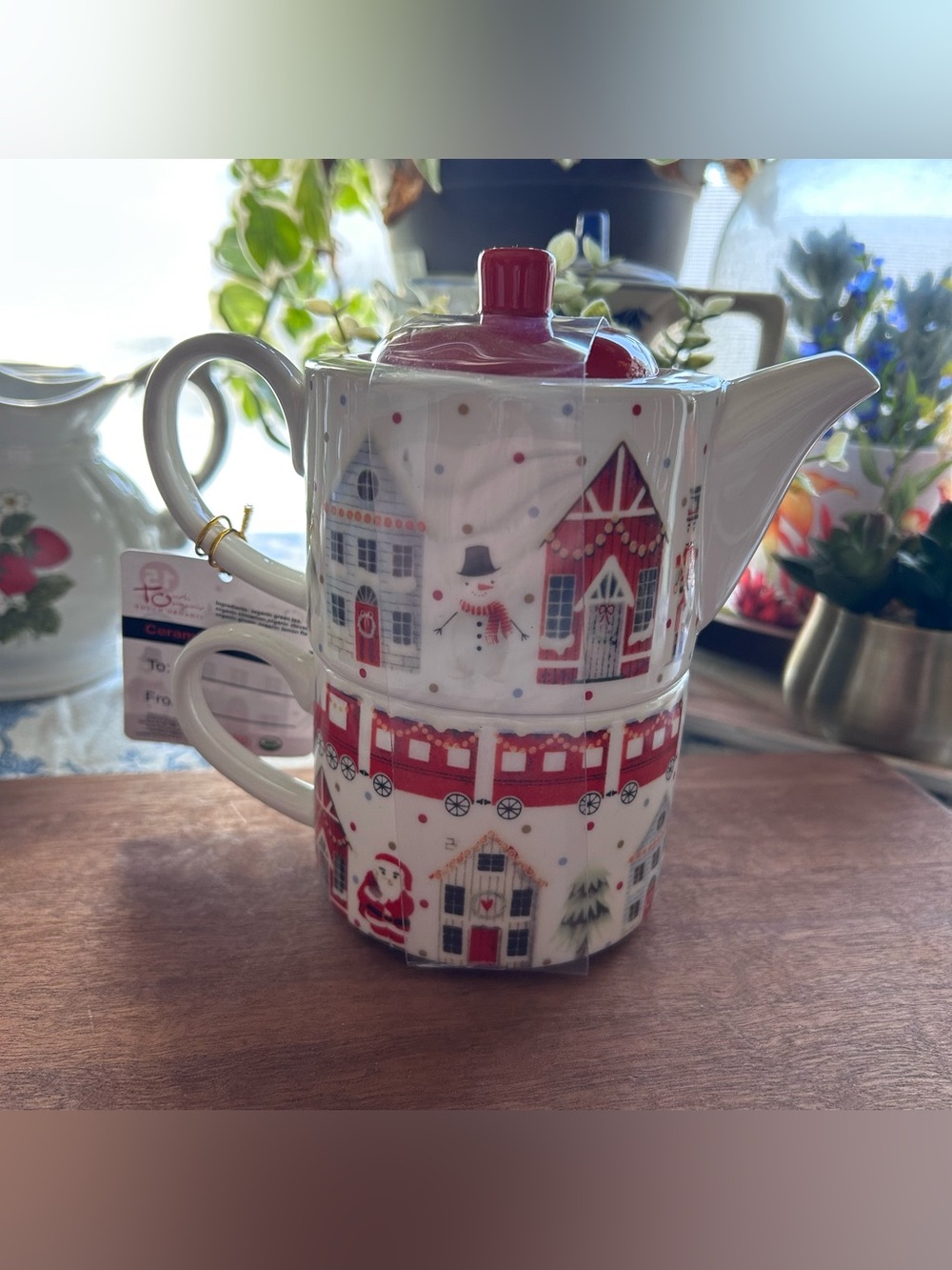 🎄TOUCH ORGANIC • Stackable Holiday Porcelain “Tea for One” Set - Picture 6 of 12